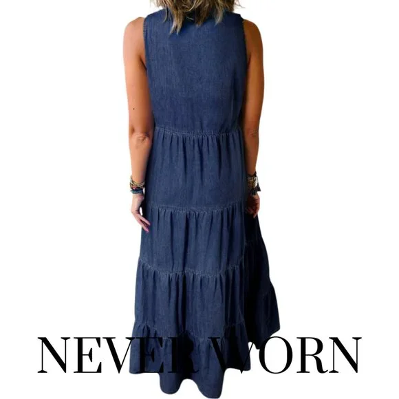 Real Teal Sleeveless Tiered Chambray Maxi Dress - Picture 4 of 4